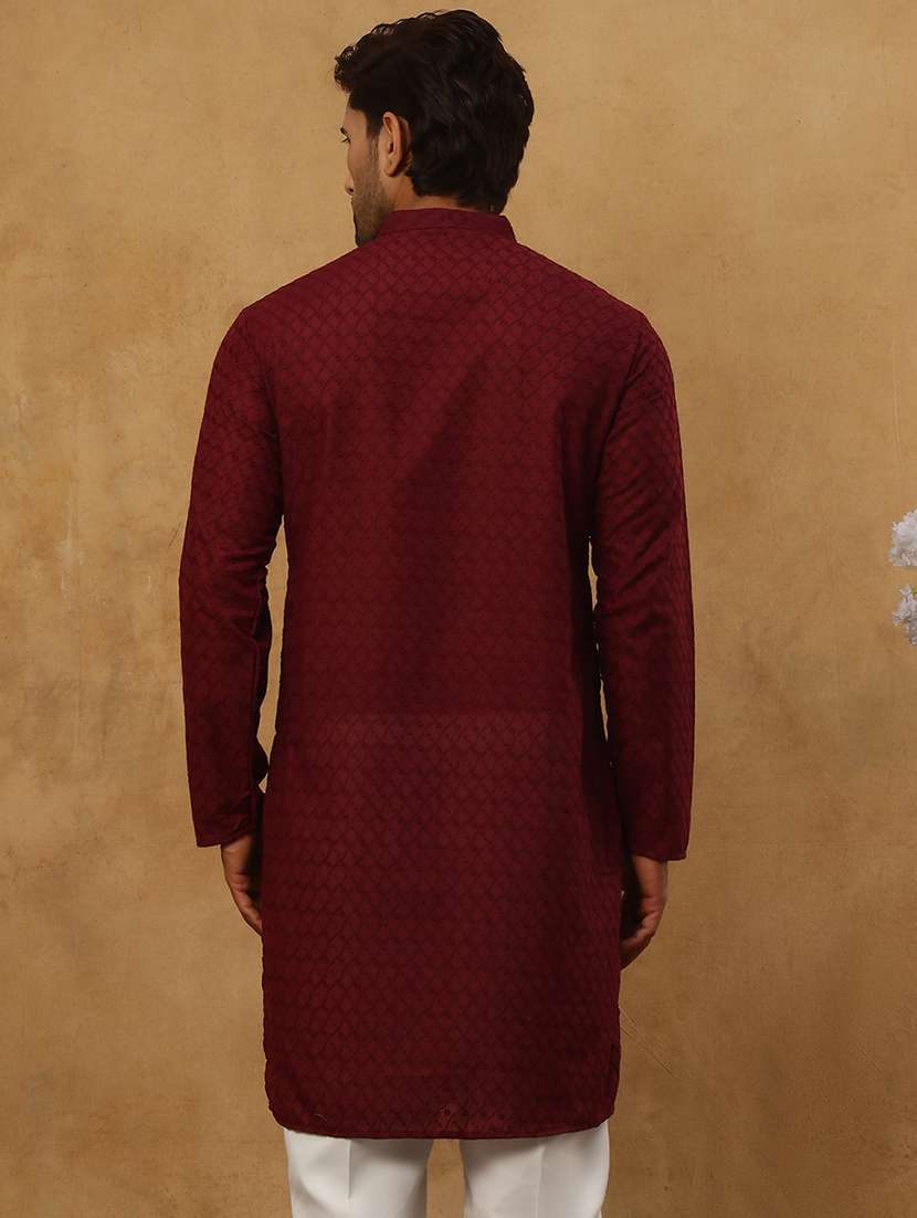 men maroon cotton long kurtas kurta - 22476998 -  Standard Image - 5