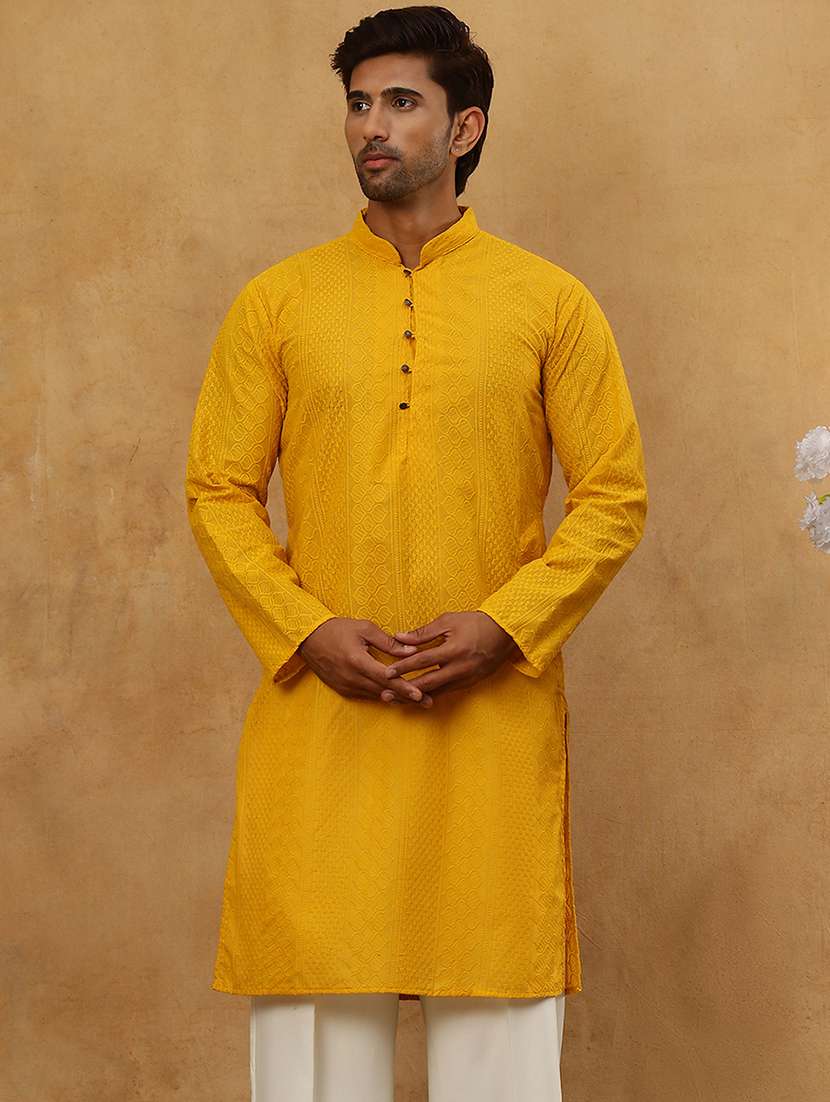 men mustard cotton long kurtas kurta