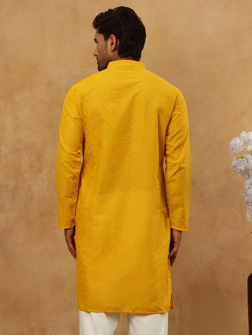 men mustard cotton long kurtas kurta - 22477002 -  Standard Image - 5