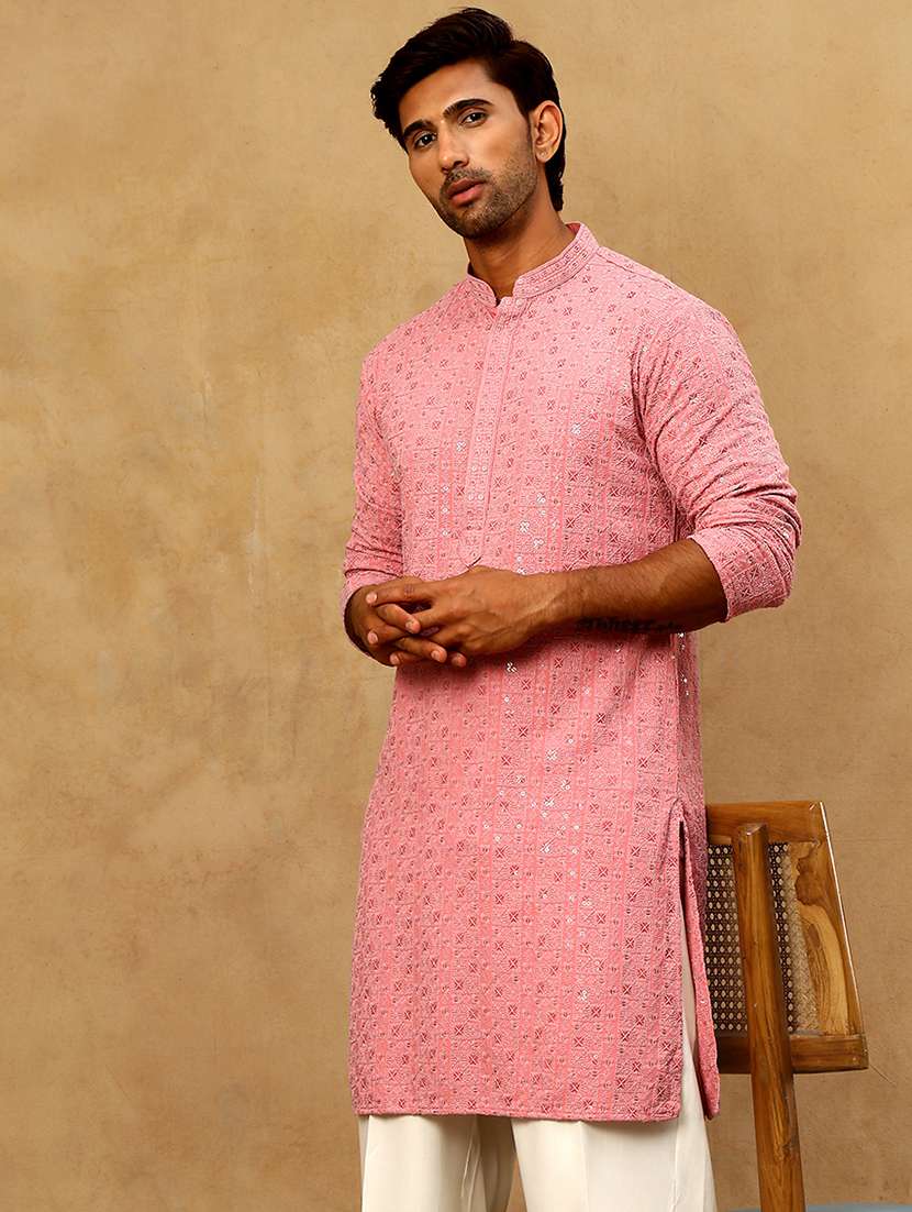 men embroidered long sleeve straight kurta