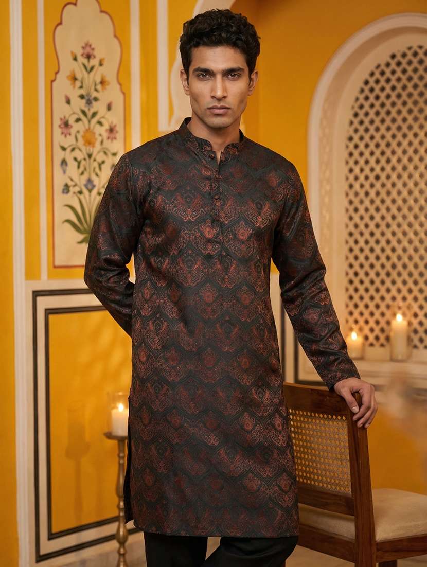 men bronze silk blend long kurtas kurta