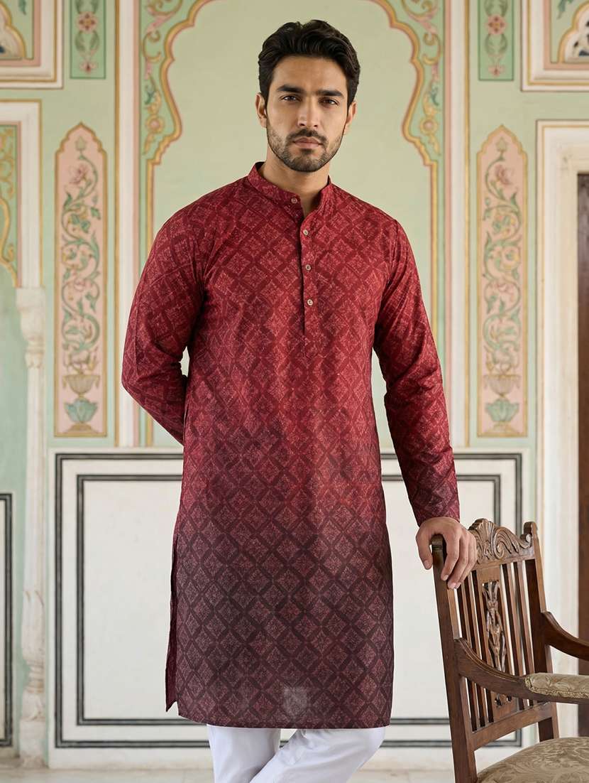 men maroon cotton long kurtas kurta