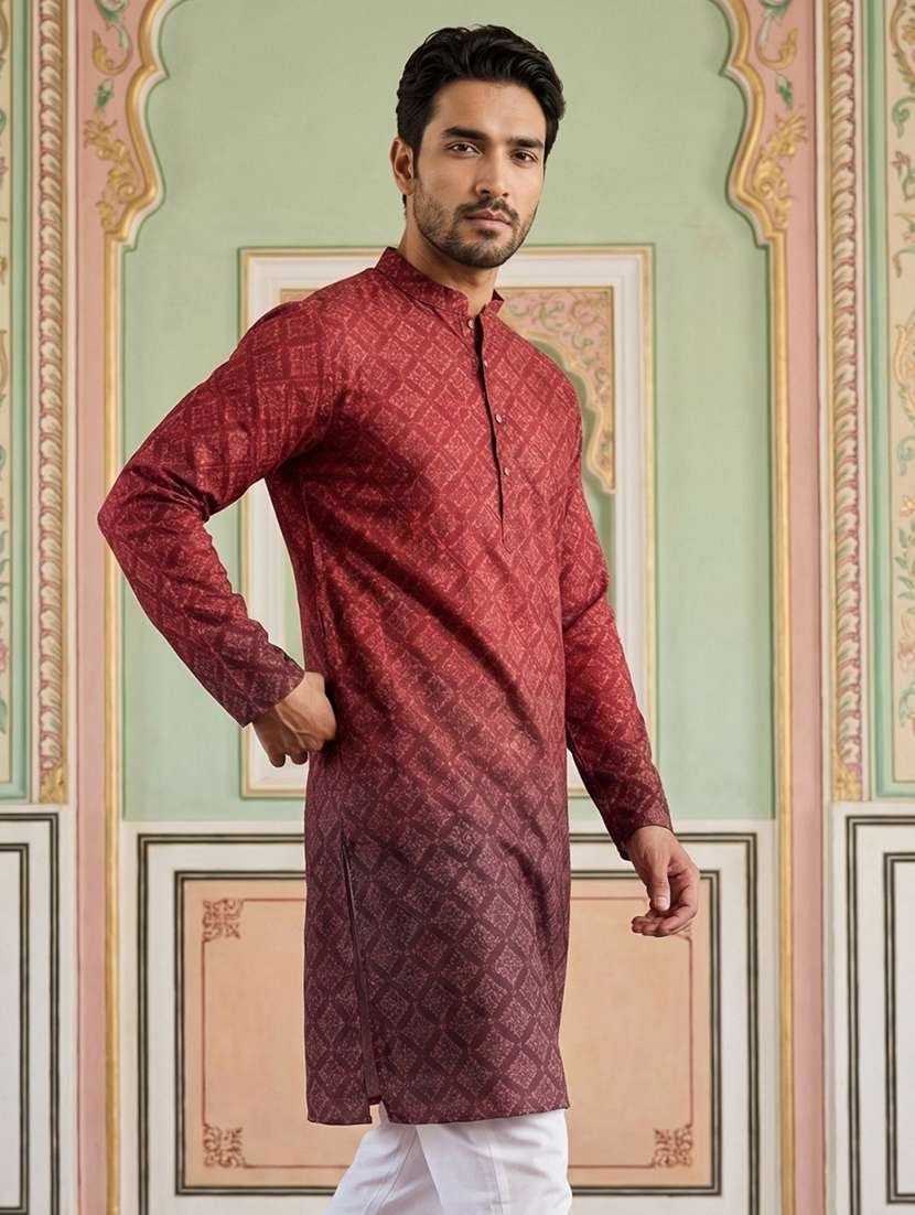 men maroon cotton long kurtas kurta - 22477007 -  Standard Image - 3