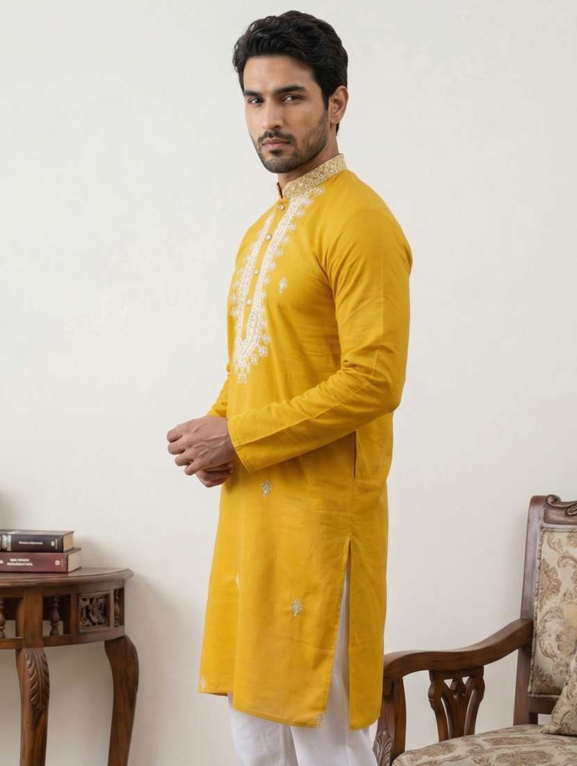 men embroidered long sleeve straight kurta - 22477008 -  Standard Image - 3