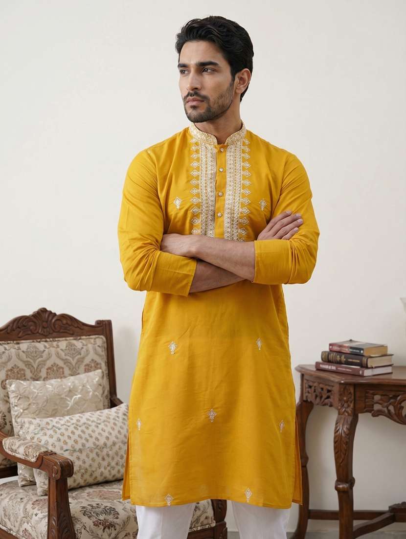 men embroidered long sleeve straight kurta - 22477008 -  Standard Image - 5