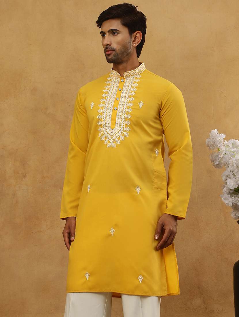 men embroidered long sleeve straight kurta