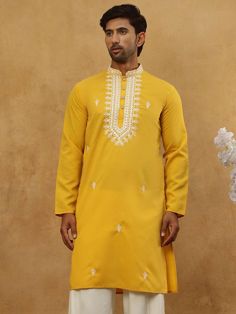 men embroidered long sleeve straight kurta - 22477009 -  Standard Image - 3
