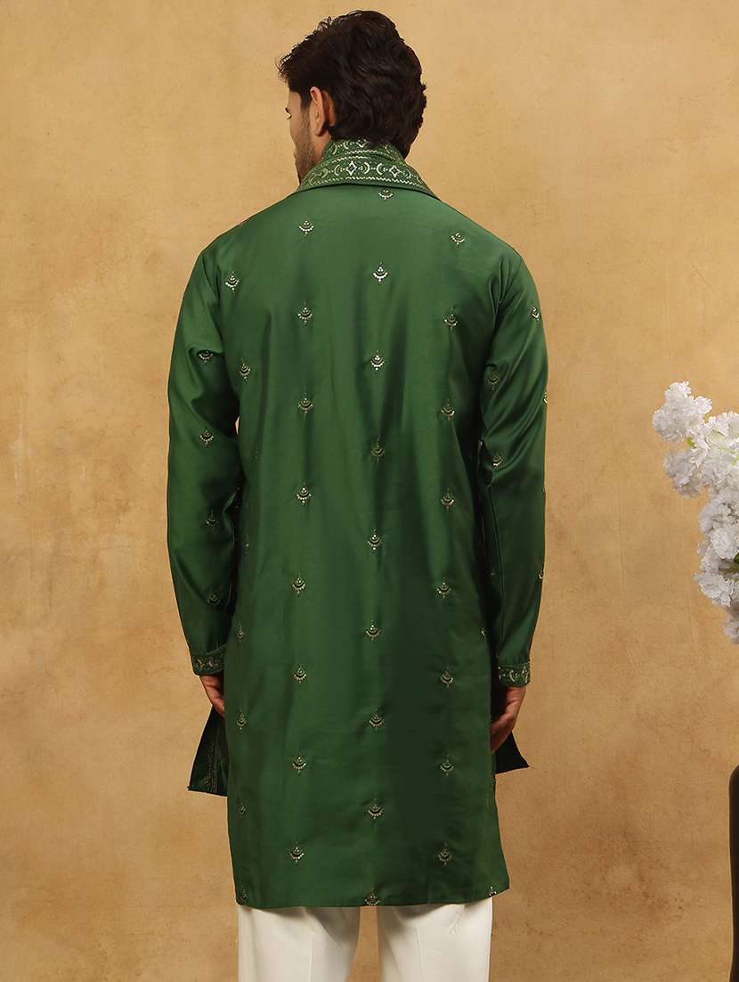 men green silk blend long kurtas kurta - 22477012 -  Standard Image - 5