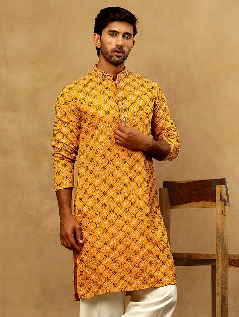 men mustard viscose long kurtas kurta