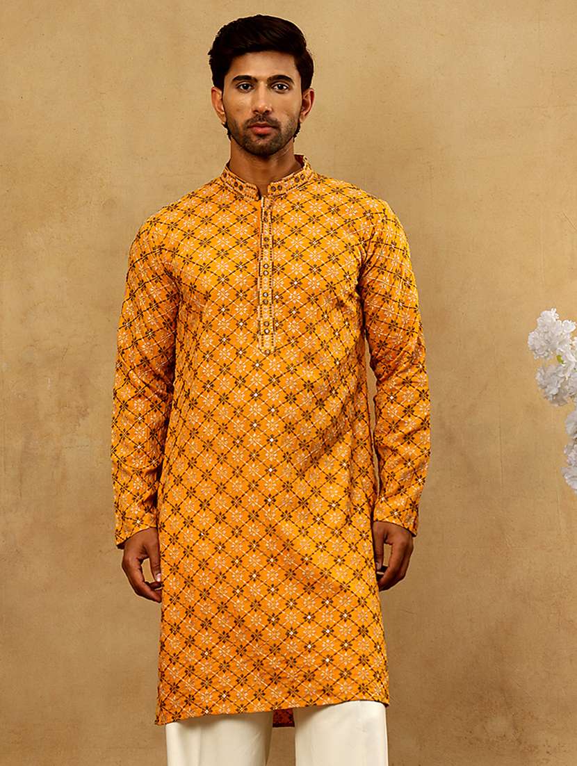 men mustard viscose long kurtas kurta - 22477014 -  Standard Image - 3