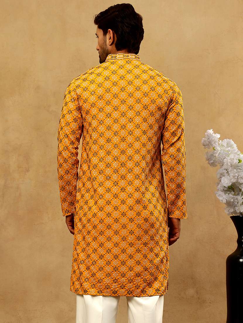 men mustard viscose long kurtas kurta - 22477014 -  Standard Image - 5