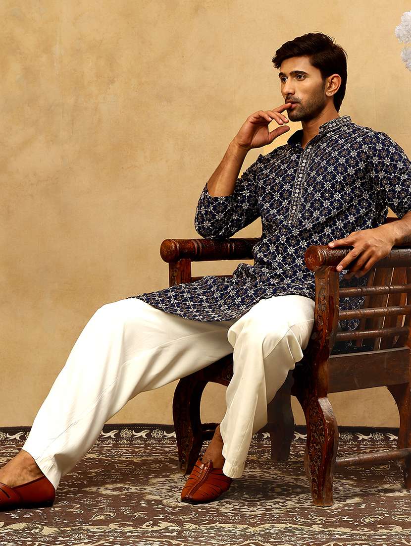men navy blue viscose long kurtas kurta - 22477015 -  Standard Image - 5