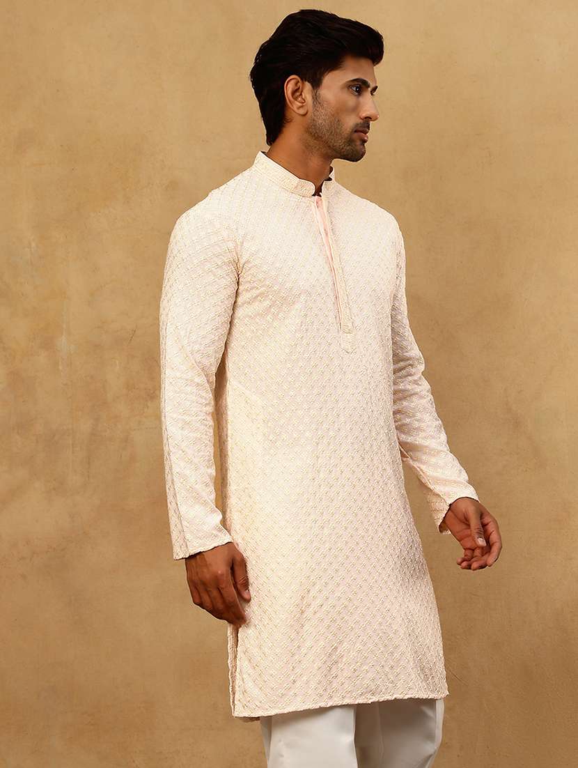 men peach viscose long kurtas kurta - 22477020 -  Standard Image - 3