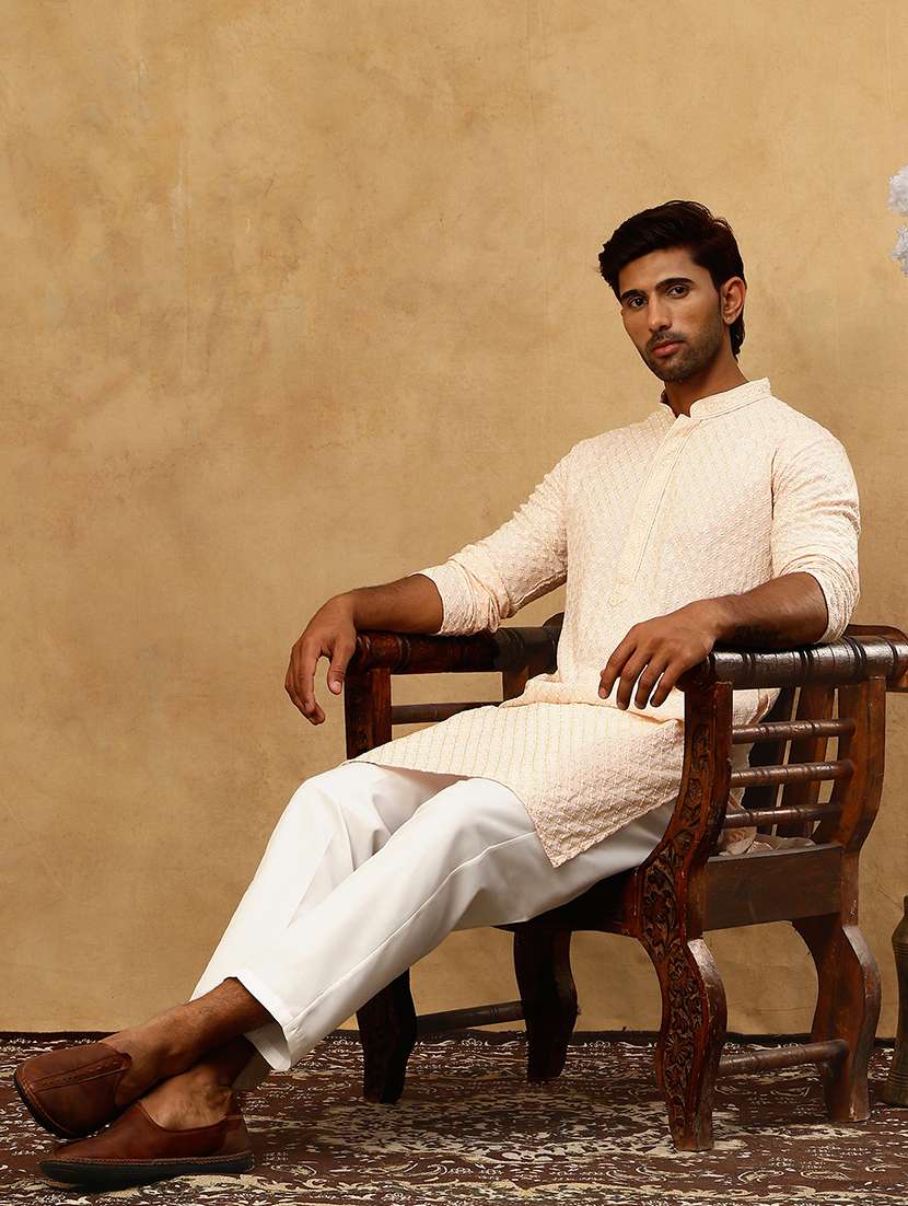 men peach viscose long kurtas kurta - 22477020 -  Standard Image - 5