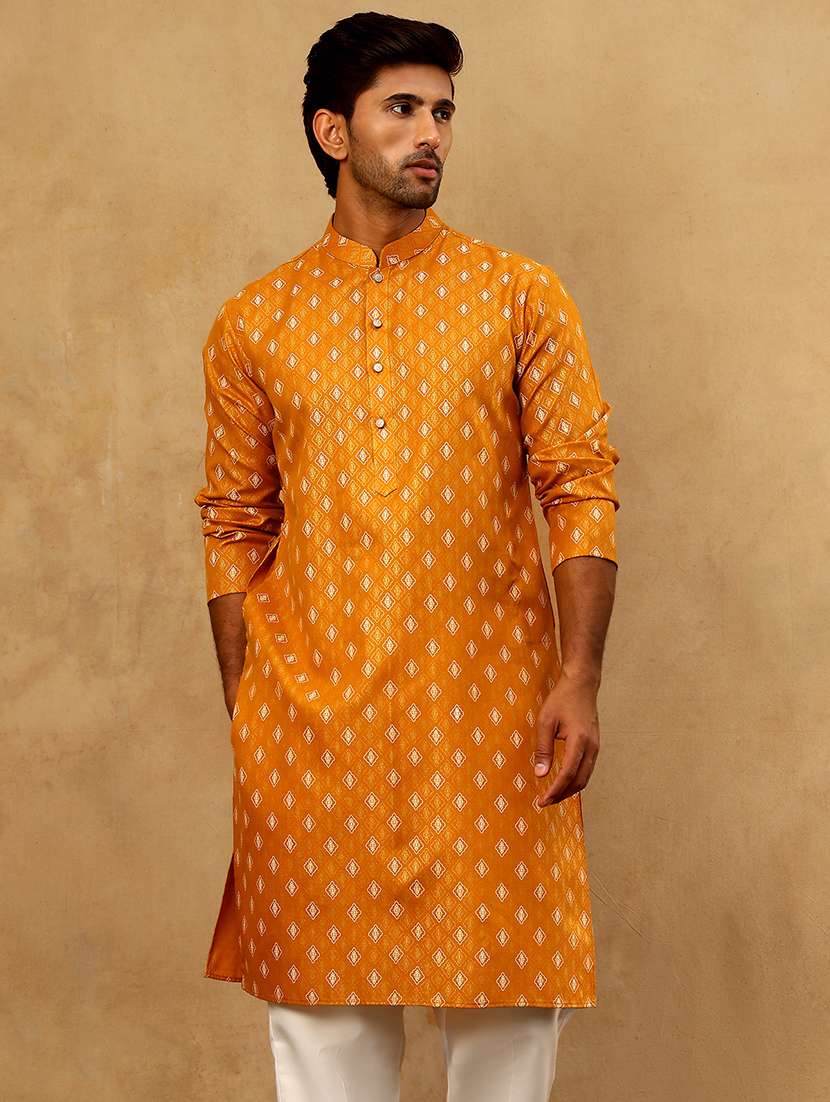 men mustard cotton long kurtas kurta - 22477022 -  Standard Image - 3