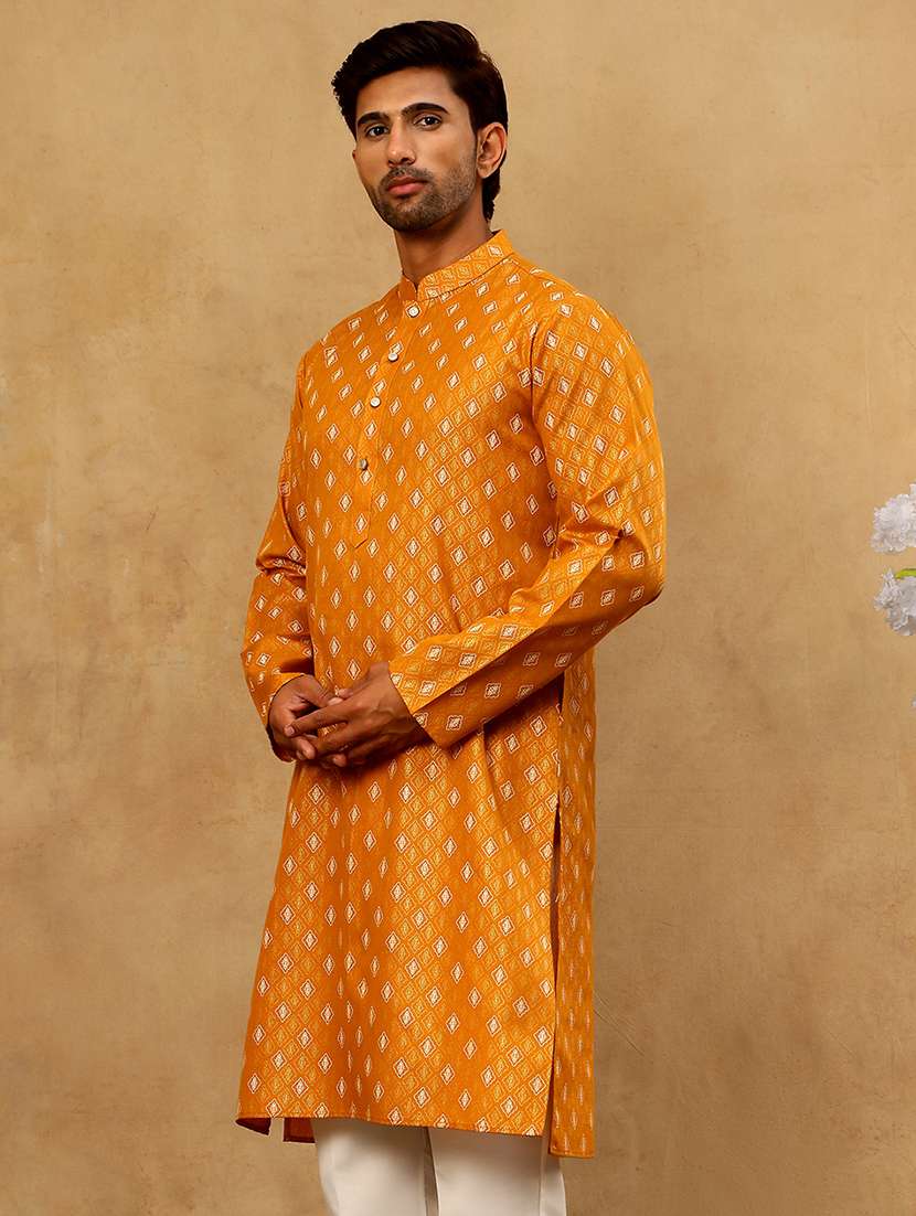 men mustard cotton long kurtas kurta - 22477022 -  Standard Image - 5