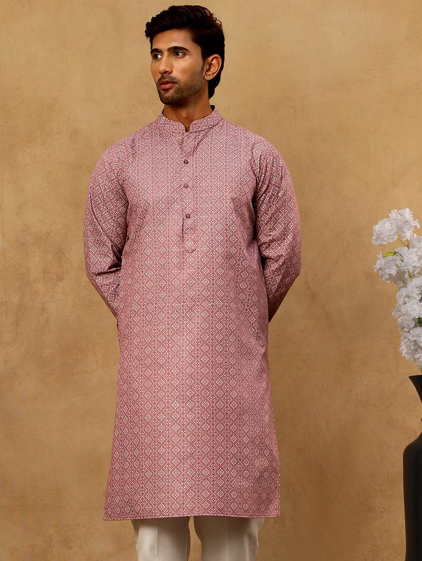 magenta floral cotton blend long kurta - 22477023 -  Standard Image - 3