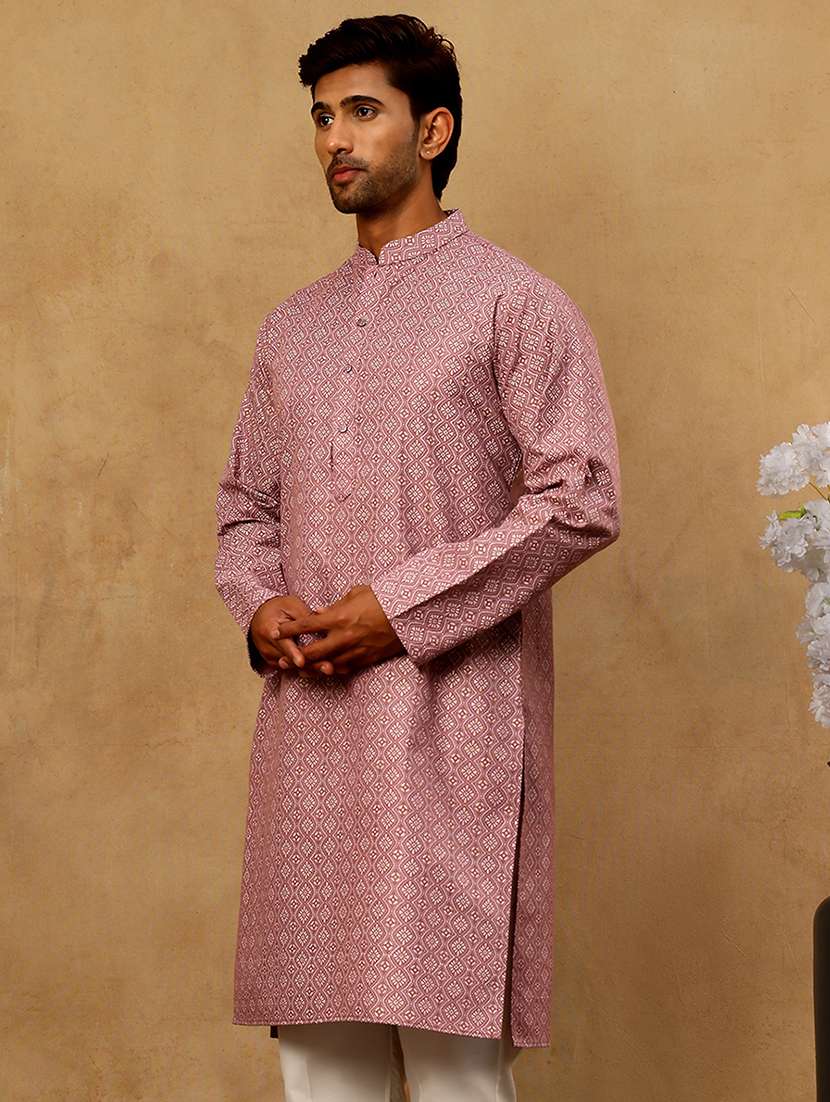 magenta floral cotton blend long kurta - 22477023 -  Standard Image - 5