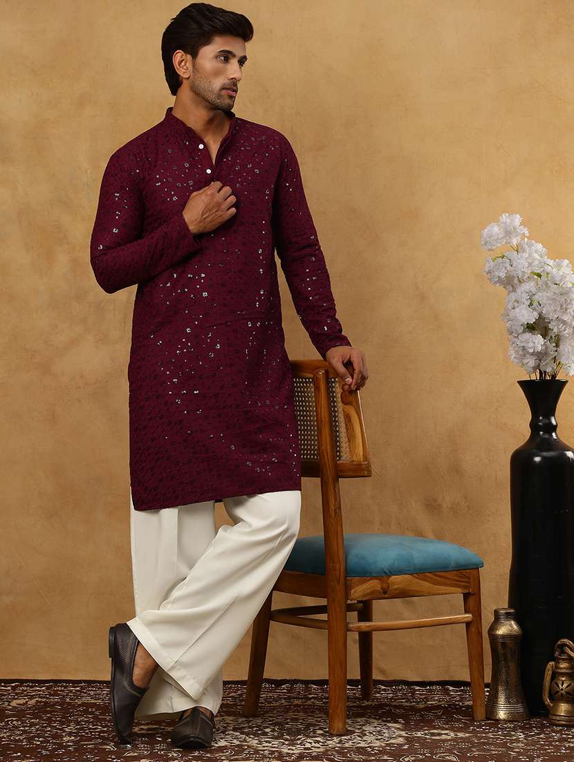 men embroidered long sleeve ethnic set