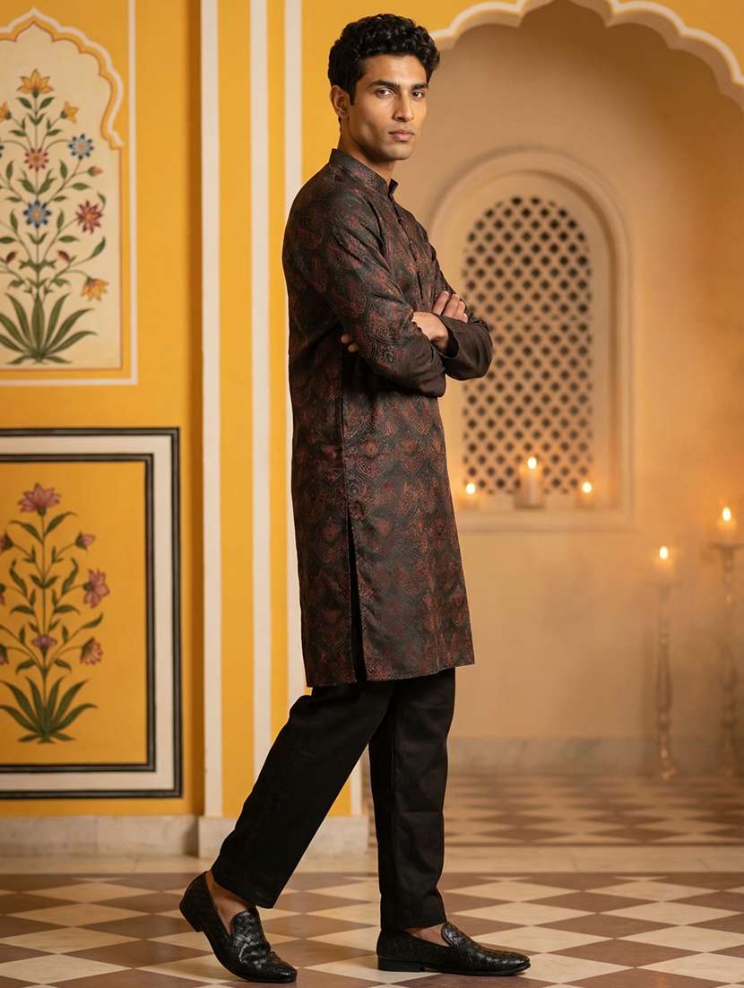 men bronze silk blend kurta pyjama ethnic wear set - 22477122 -  Standard Image - 3