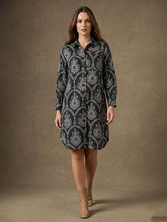 women printed black viscose straight dress