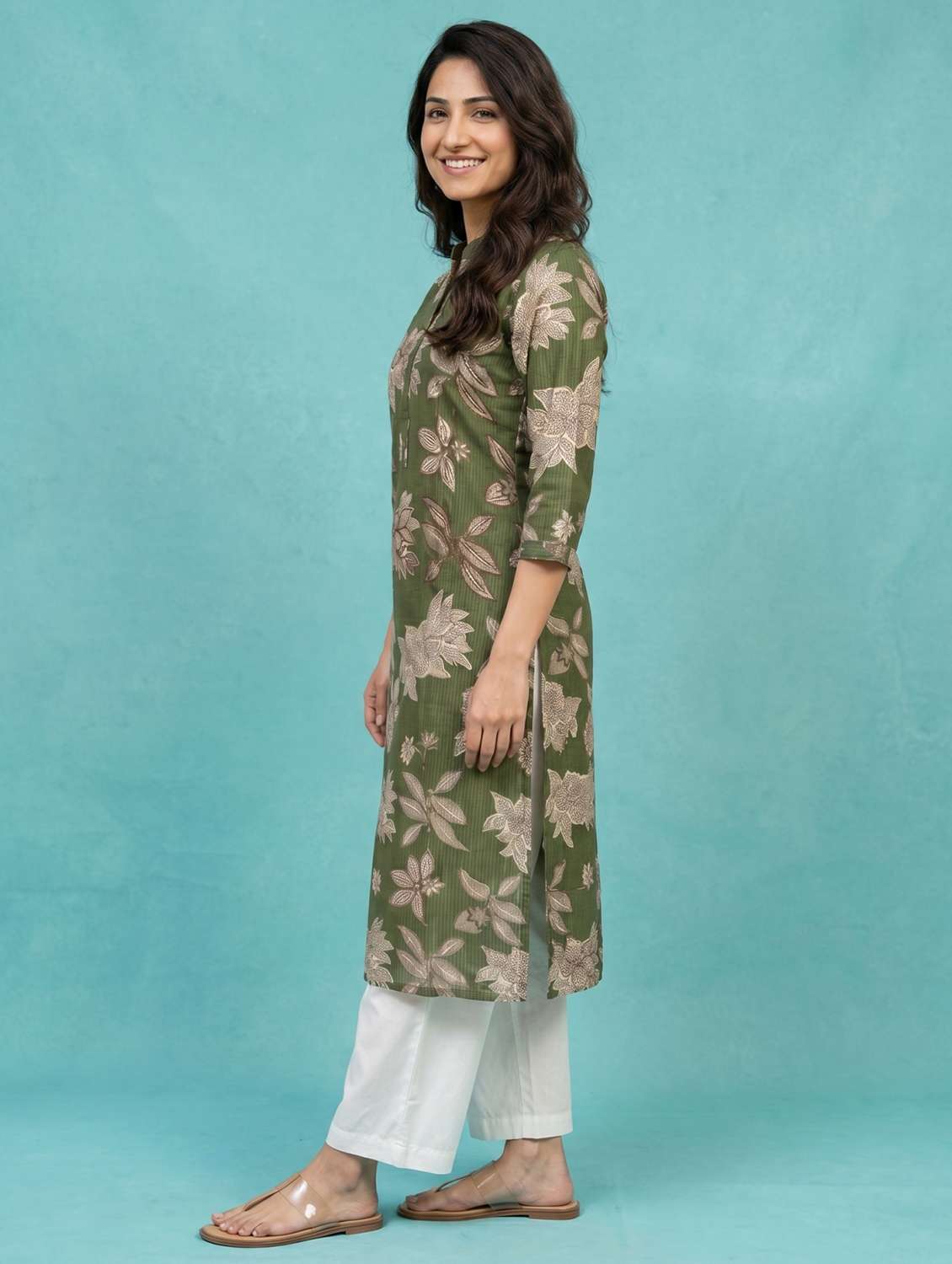 Women Olive Viscose Straight Kurta - 22477170 -  Standard Image - 3