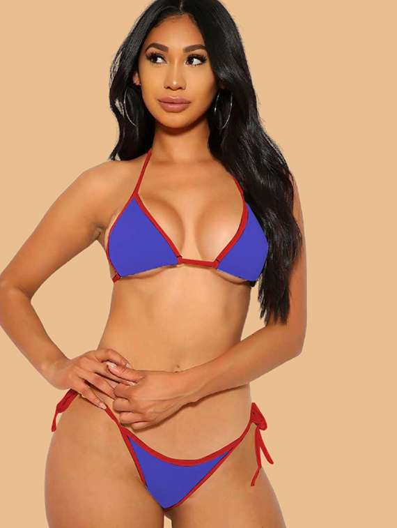 women blue nylon bikini