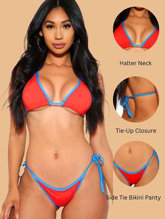 women solid red nylon bikini - 22477175 -  Standard Image - 3