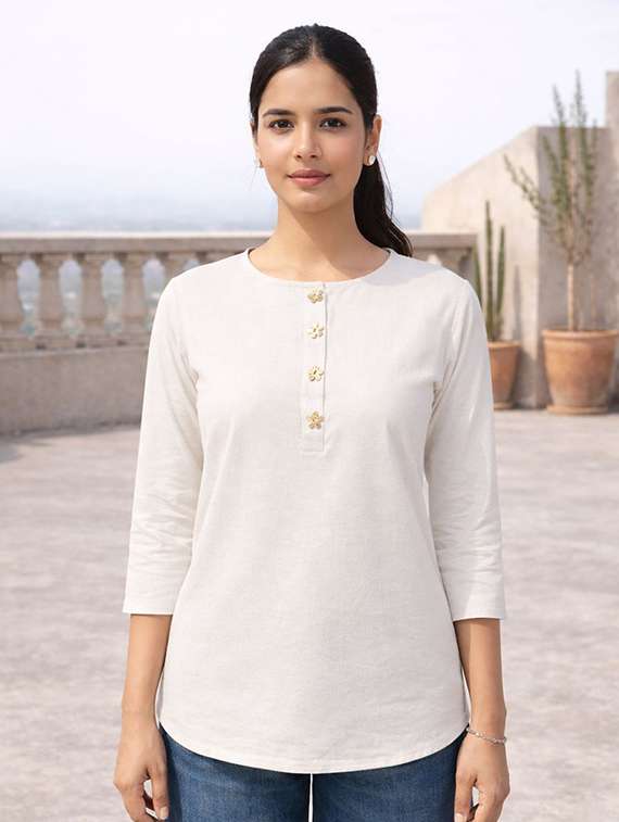 women white linen regular top