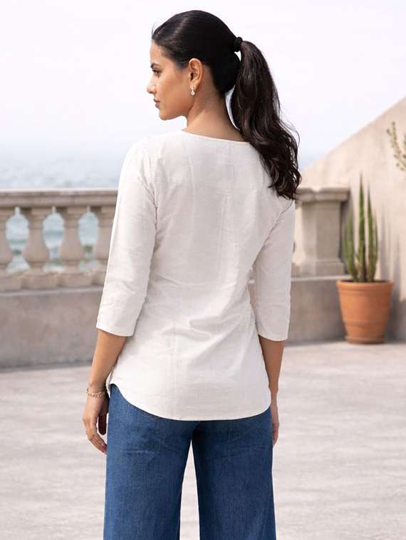 Women White Linen Regular Top - 22477442 -  Standard Image - 3