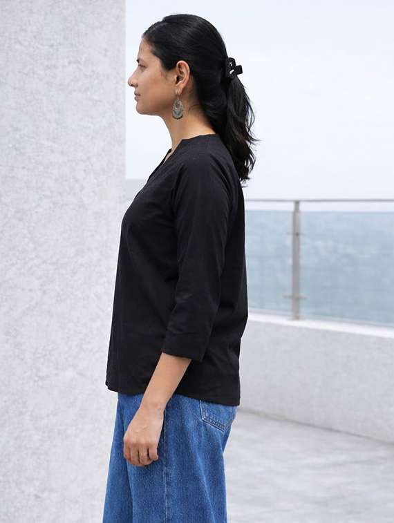 women black linen regular top - 22477444 -  Standard Image - 3
