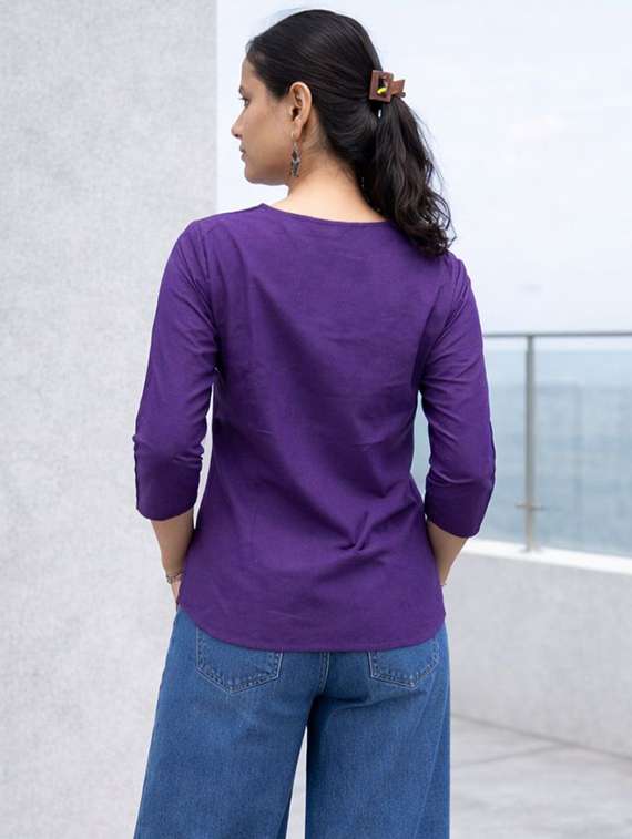 Women Purple Linen Regular Top - 22477445 -  Standard Image - 3