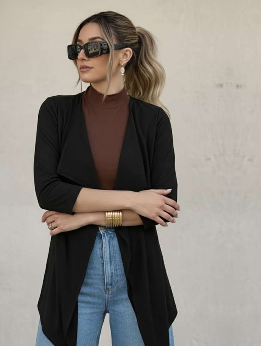 women black cotton asymmetric shrug