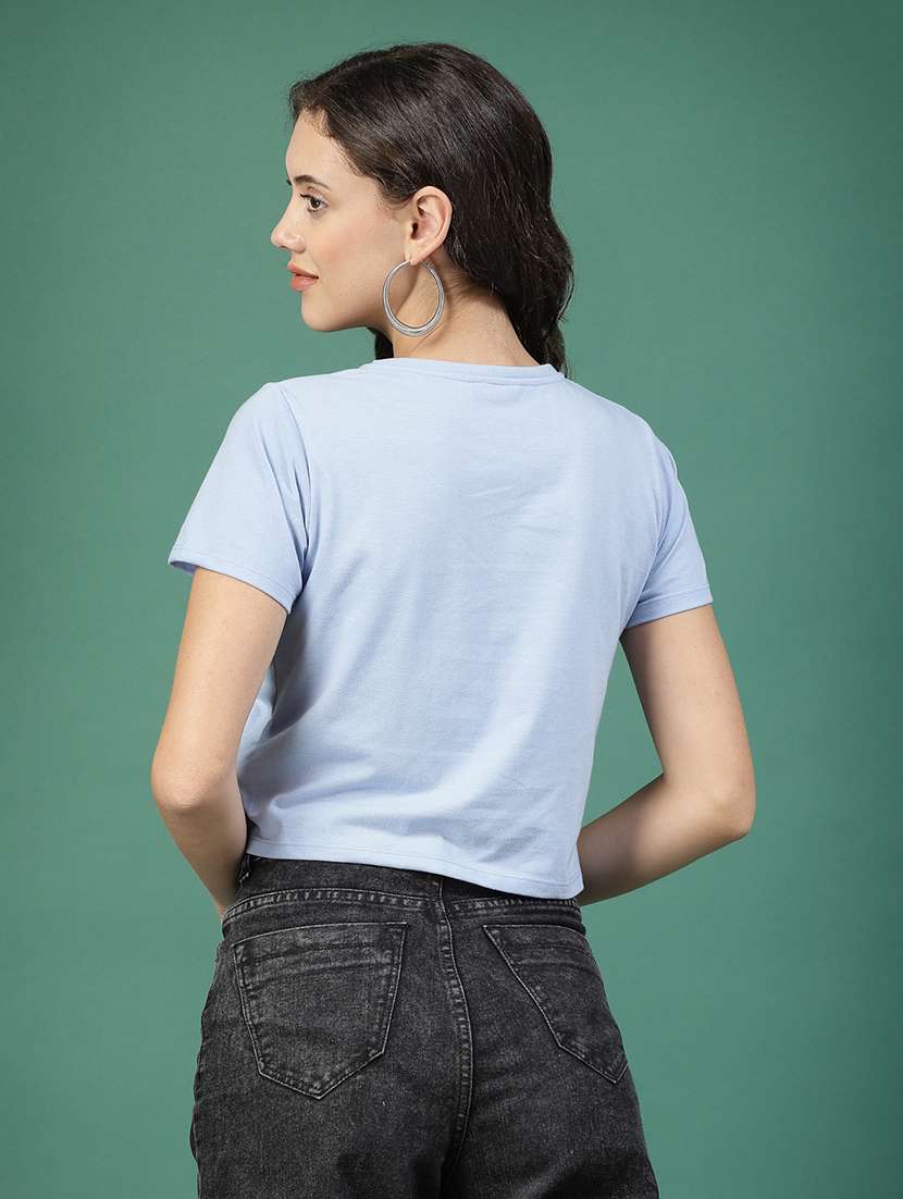 women solid blue cotton regular top - 22477486 -  Standard Image - 3
