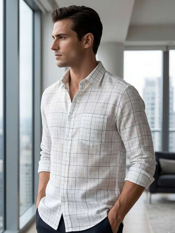 men checkered long sleeve regular fit casual shirt