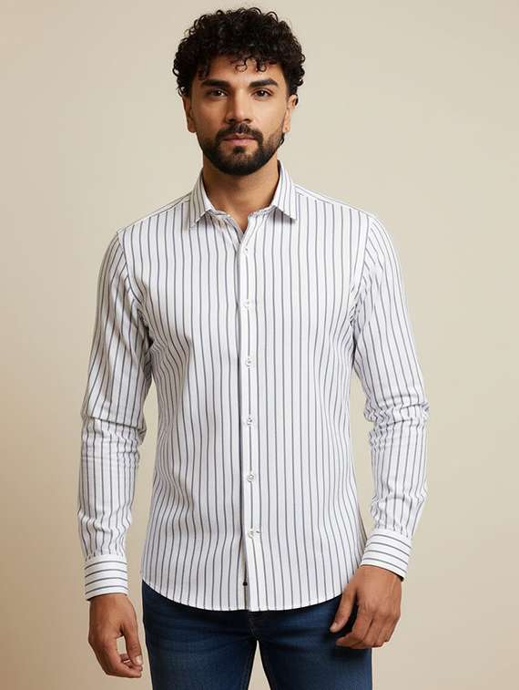 men striped long sleeve regular fit casual shirt