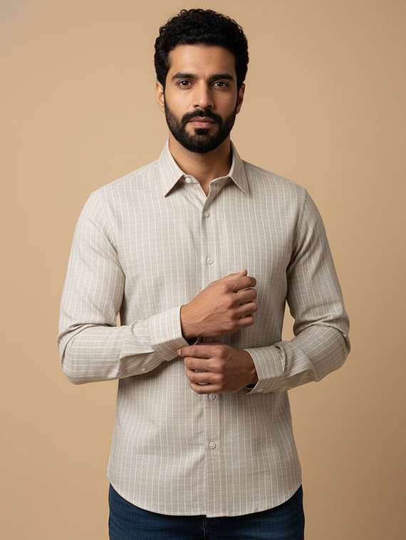 men striped long sleeve regular fit casual shirt