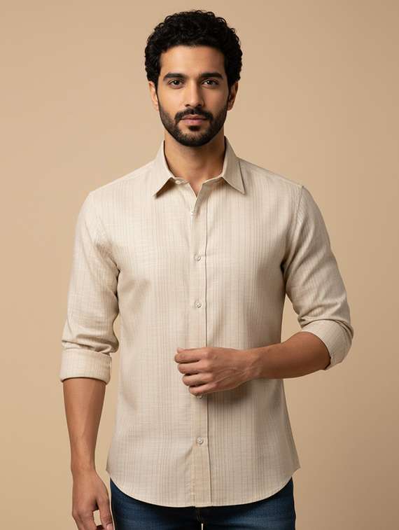 men striped long sleeve regular fit casual shirt