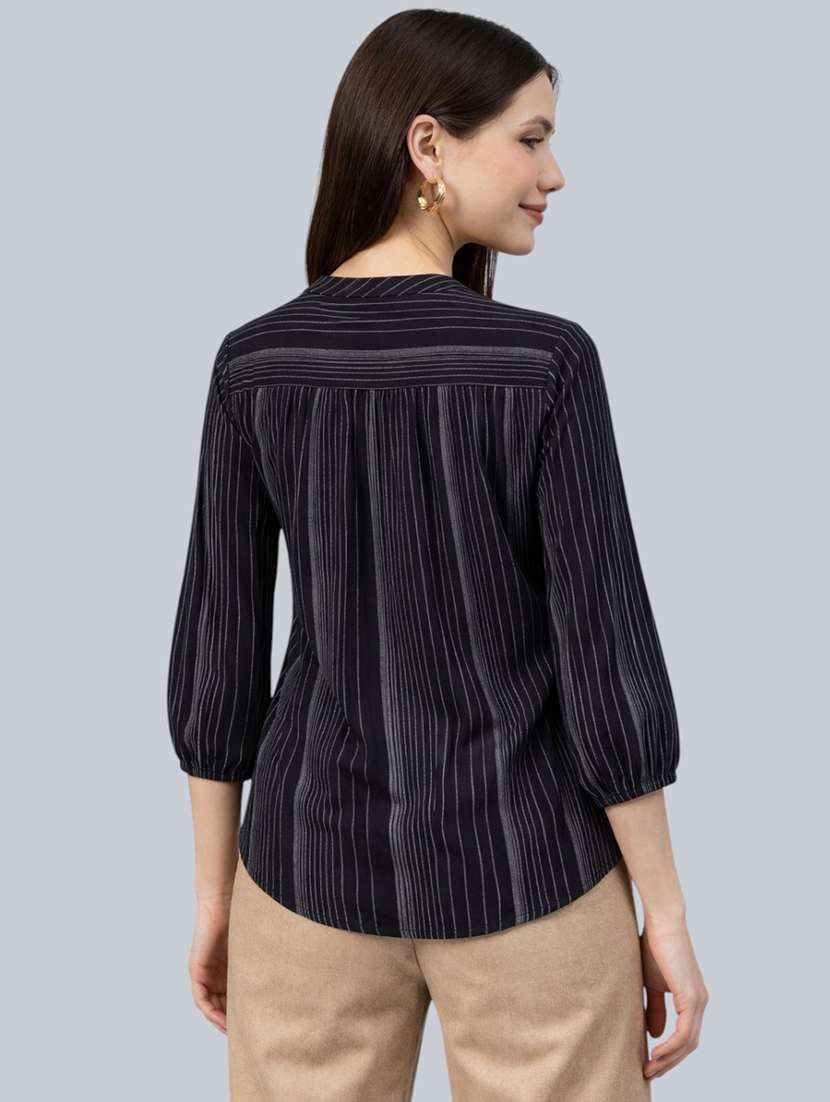 women striped printed three quarter sleeves regular top - 22477534 -  Standard Image - 3