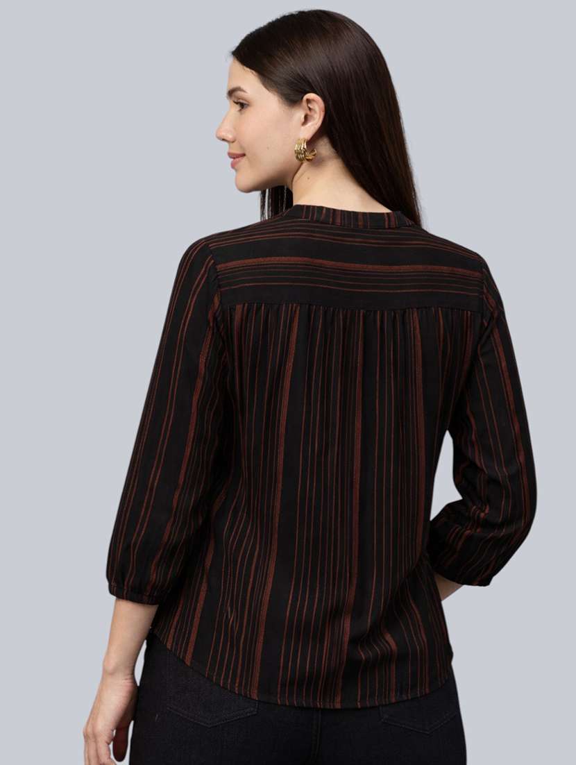 women striped printed mandarin collar top - 22477535 -  Standard Image - 3