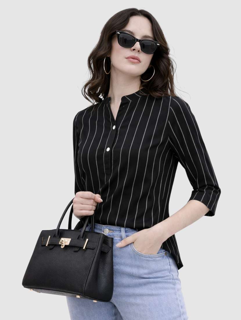 women striped three quarter sleeves regular top