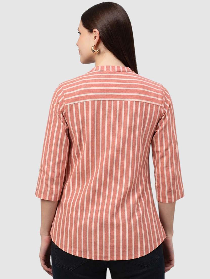 women striped printed mandarin collar top - 22477537 -  Standard Image - 3