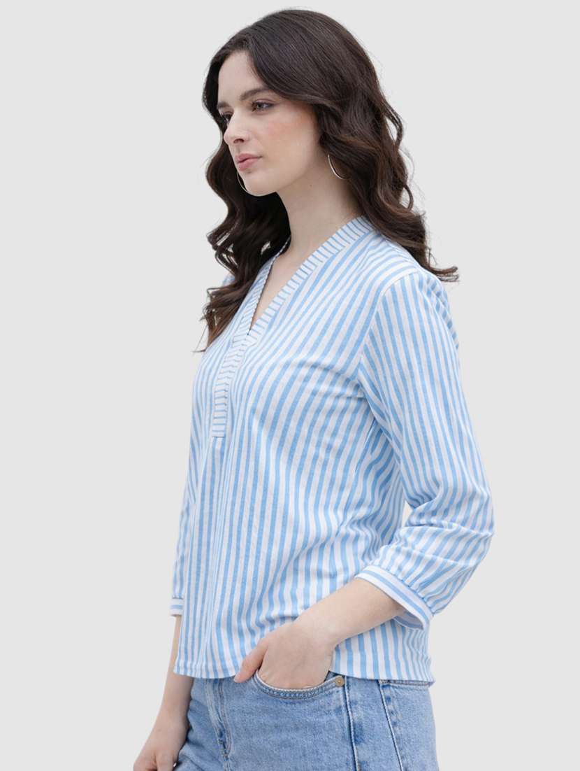 women striped printed v neck regular top - 22477538 -  Standard Image - 3