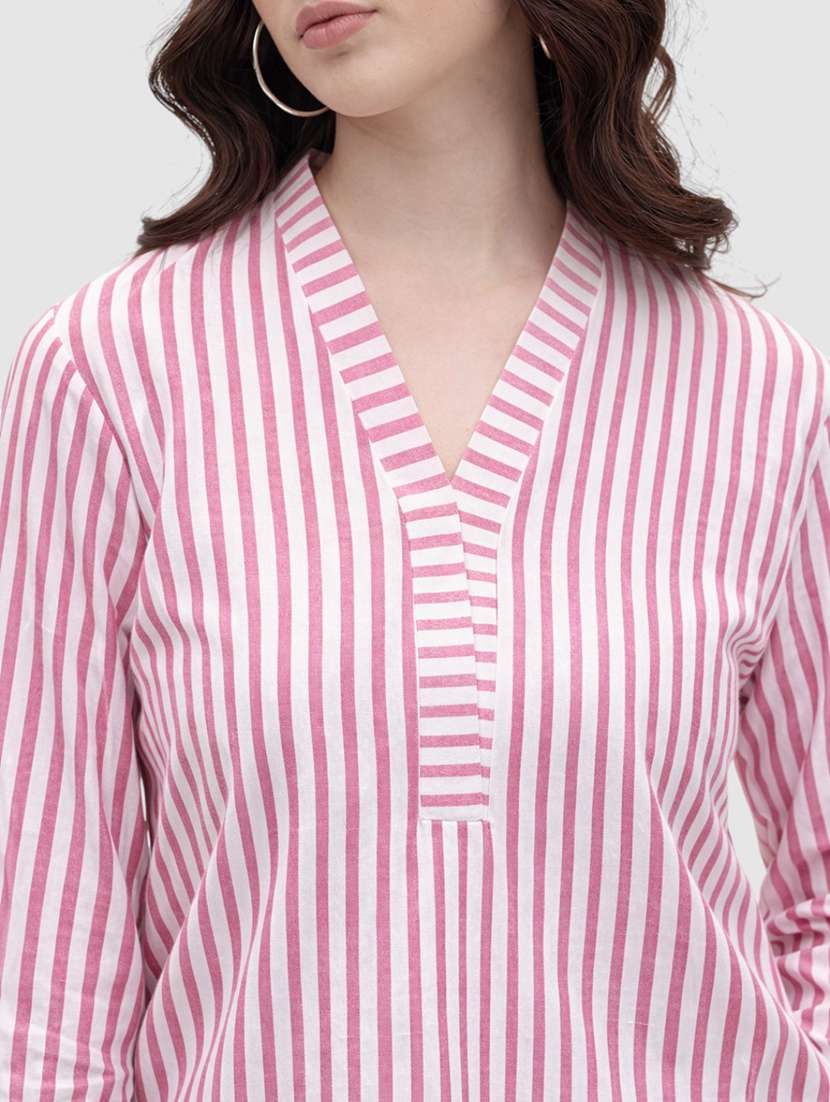 women striped three quarter sleeves v neck top - 22477539 -  Standard Image - 5