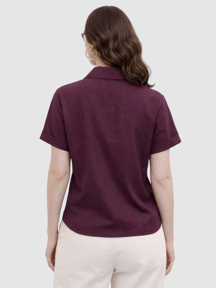 women solid short sleeves regular fit shirt - 22477541 -  Standard Image - 3