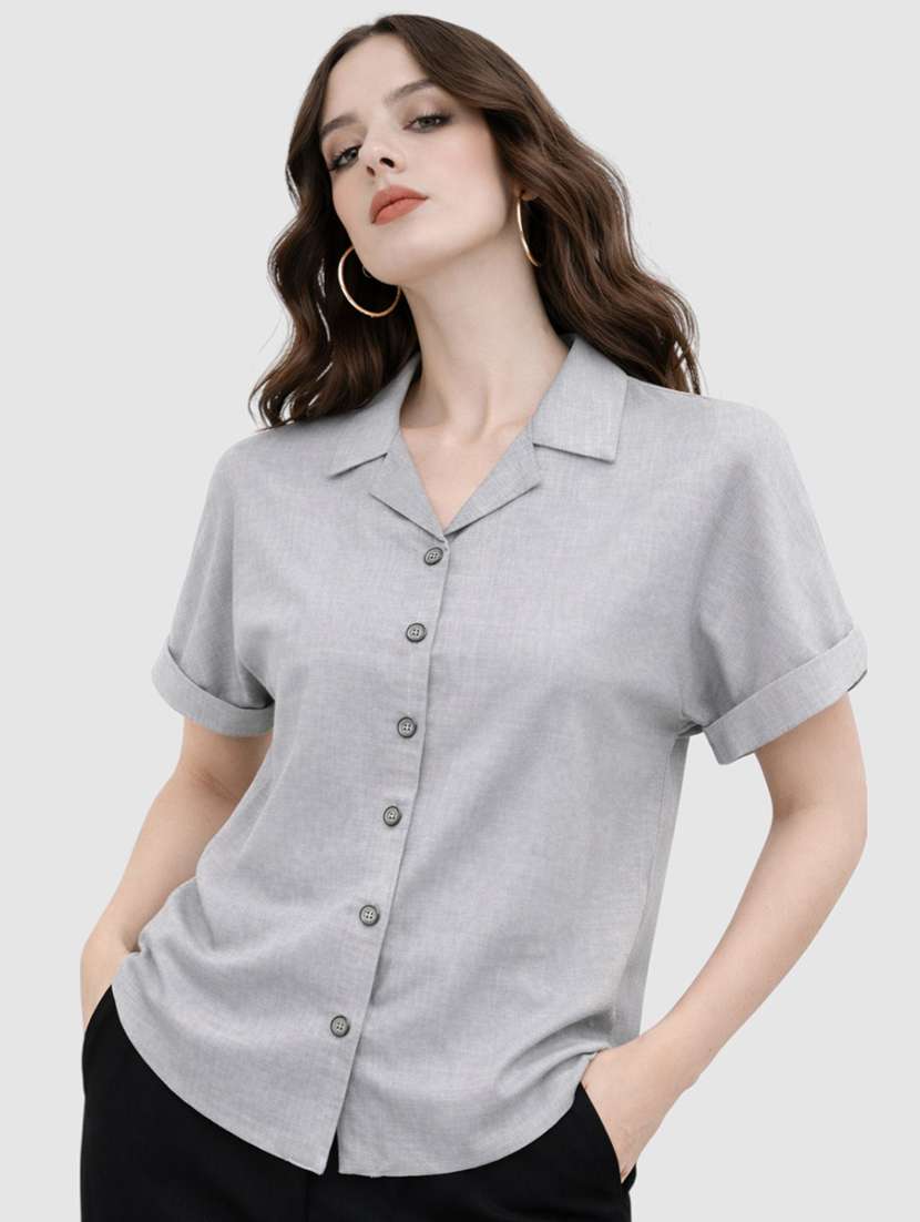 women solid short sleeves regular shirt