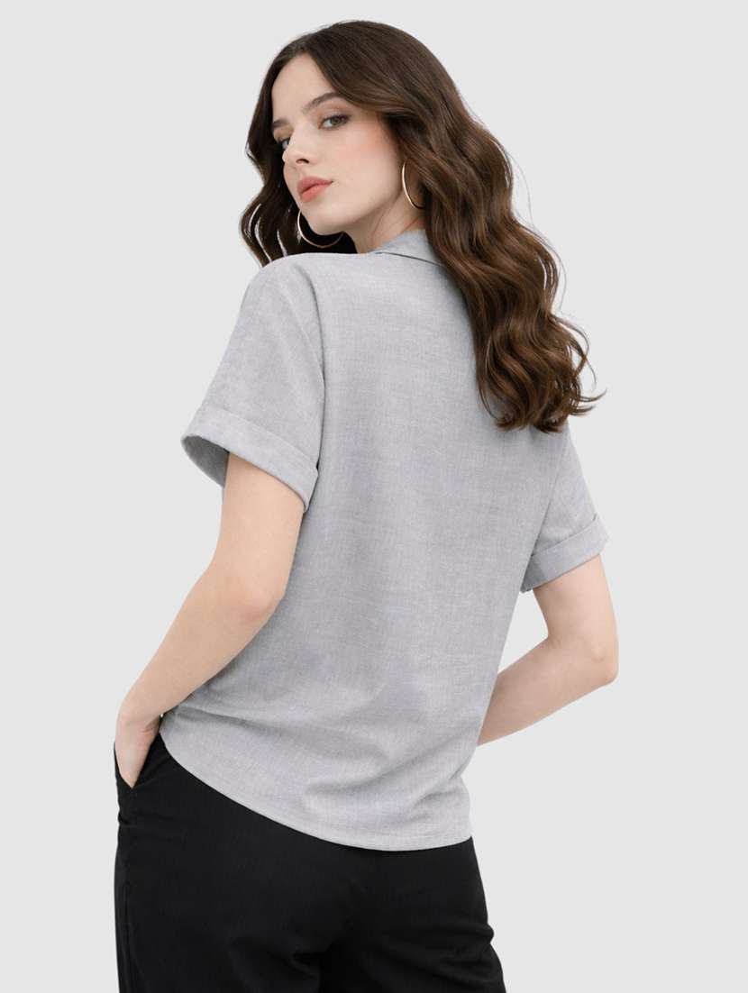 women solid short sleeves regular shirt - 22477542 -  Standard Image - 3