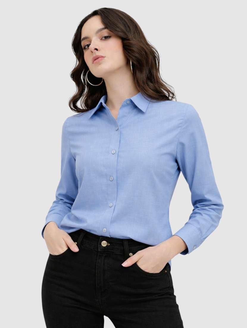 women solid long sleeves formal shirt