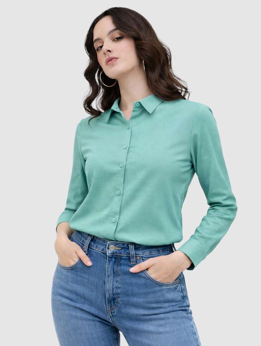 women solid long sleeves formal shirt