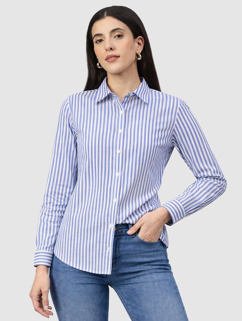 women striped long sleeves formal shirt